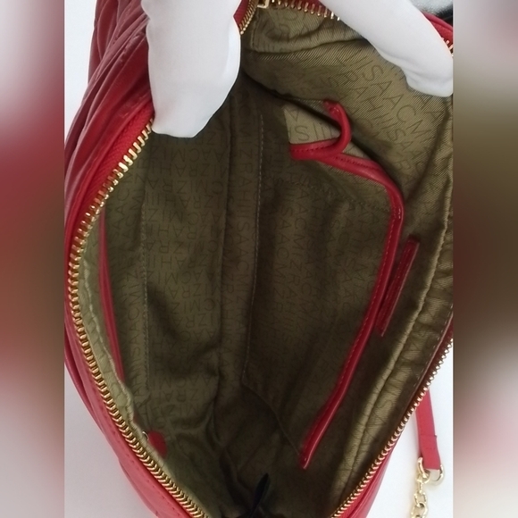 ISAAC Mizrahi RED Quilted Leather Crossbody Handbag Tan Chain Strap Shoulder Bag - Picture 11 of 13